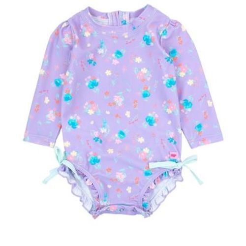 RuffleButts Baby/Toddler Girls UPF50+ Long Sleeve One Piece Rash Guard