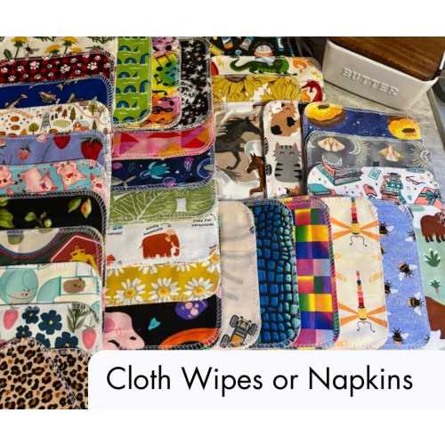 Mystery print bundle cloth wipes (12, or 48, or 102) single layer single ply or double layer 1 ply, 2 ply, one ply, two ply