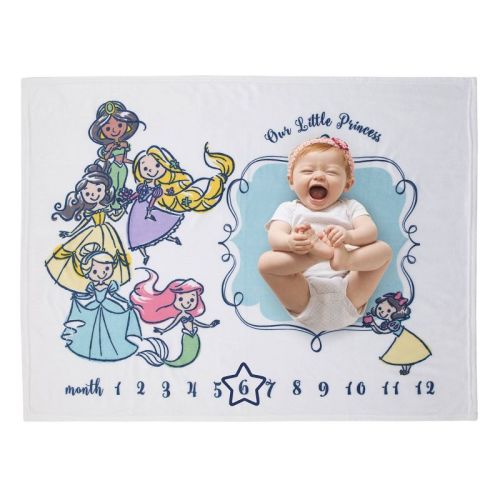 Disney Princess Super Soft Milestone Baby Blanket: Figures Pattern, Double-Turned Hems, Microfiber Construction