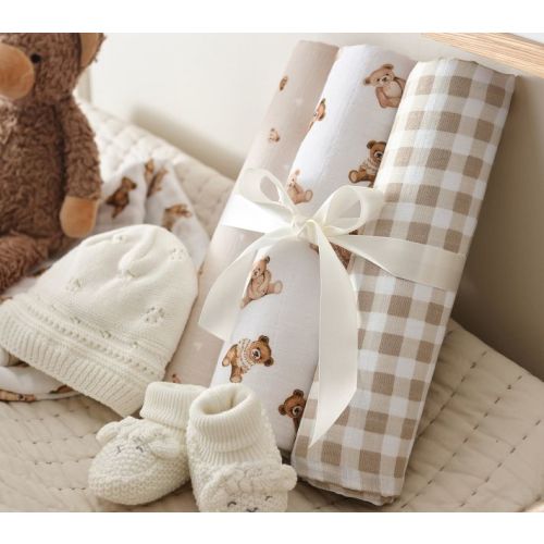 Teddy Bear Muslin Swaddle Set