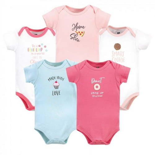 Hudson Baby Short Sleeve Bodysuits, 5-Pack, Newborn- 24 Months
