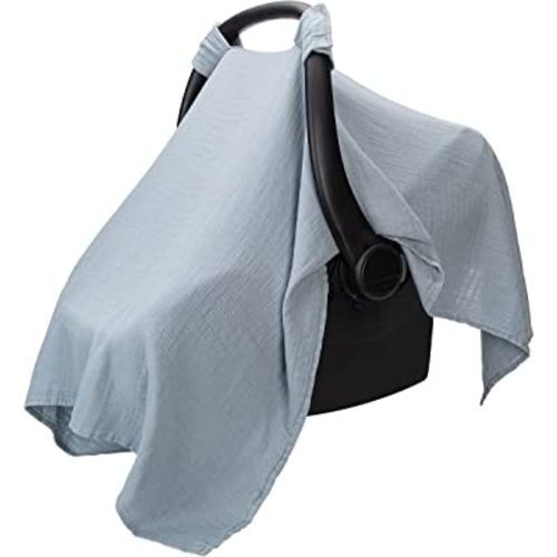 Comfy Cubs Baby Car Seat Cover - Soft, Breathable Bamboo Rayon and Muslin Cotton Blend - Lightweight Canopy for Sun, Bug, and Comfort Protection - Large Size Infant Seat Cover in Pacific Blue Design