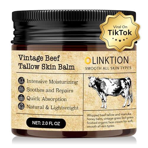 LINKTION Beef Tallow Honey Balm for Skin:100% Grass-Fed Beef Tallow Moisturizer For Face and Body Vintage Tallow Balm With Olive Oil Manuka Honey For Sensitive Dry Skin Repair - 2 oz