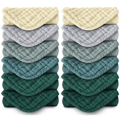 Muslin Burp Cloths 100% Cotton Large 20''x10'' Extra Soft and Absorbent Baby Wash Cloths Spit Up Rags - Baby Burping Cloth for Boys Girls Items(12 Pack Ivory, Slate and Emerald Series)