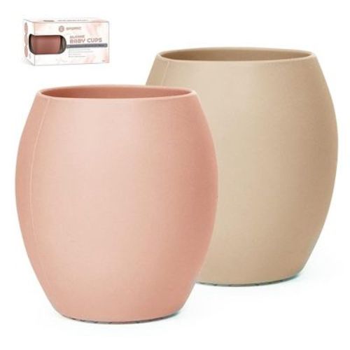 Silicone Sippy Cups For Infant’s First Stage Training -2 Pack No Spill Sippy Cups For Toddlers Led Weaning, BPA Free (Rose Quartz/Beach Sand)
