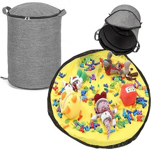 Amazon.com: Toy Storage Organizers and Play Mat for Kids, Toy Storage Bins for Building Bricks & Blocks, Collapsible Toy Storage Basket for Boys and Girls (13.4"x16.5”,Grey) : Baby