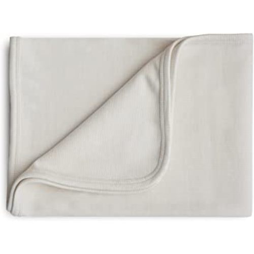mushie Extra Soft Baby Blanket | Organic Cotton Ribbed Receiving Blanket, Swaddle, Stroller | 35x35 Inch (Ivory)