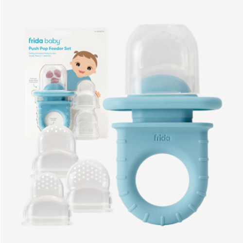 Frida Baby Push Pop Feeder, Baby Fruit Food Feeder to Safely Introduce New Foods, Fresh + Frozen, Silicone, BPA Free, Dishwasher Safe | 3 Count, Blue