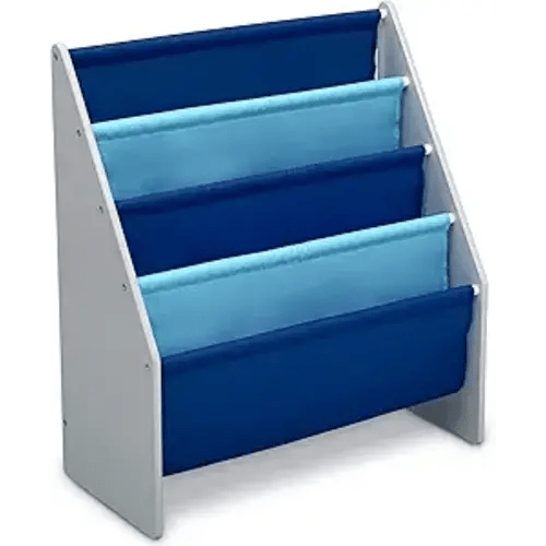 Delta Children Sling Book Rack Bookshelf for Kids - Easy-to-Reach Storage for Books, Magazines or Coloring Books - Ideal for Playrooms & Homeschooling, Grey/Blue