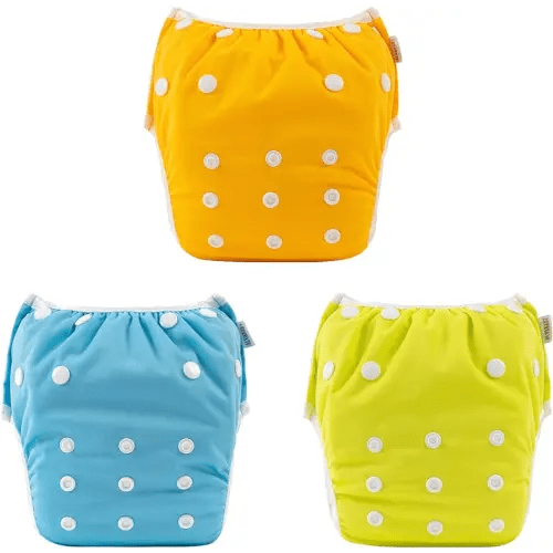 ALVABABY Baby Swim Diapers 3pcs One Size Reuseable Washable & Adjustable for Swimming Lesson & Yellow Orange Blue 3SWY19