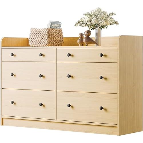 Cozy Castle 6 Drawer Dresser for Bedroom, Large Wood Dressers & Chests of Drawers 52'' Long Modern Sideboard Buffet Cabinet with Storage Accent Cabinets for Hallway, Entryway, Oak
