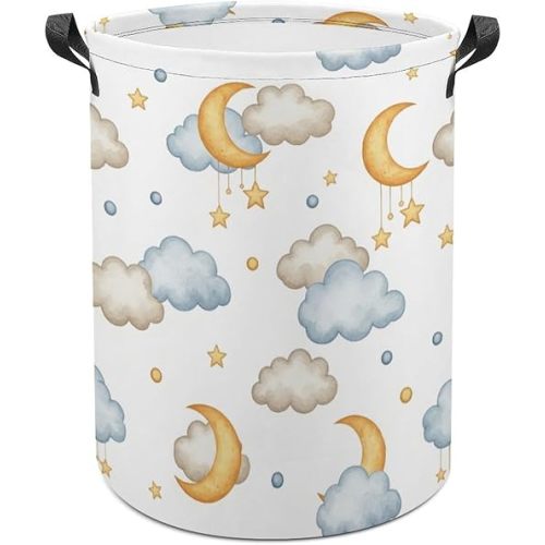 Huryilo Cartoon Kids Laundry Basket Moon And Stars Decor Kids Laundry Hamper Clothes Hamper Toy Storage Bin Bedroom Bathroom