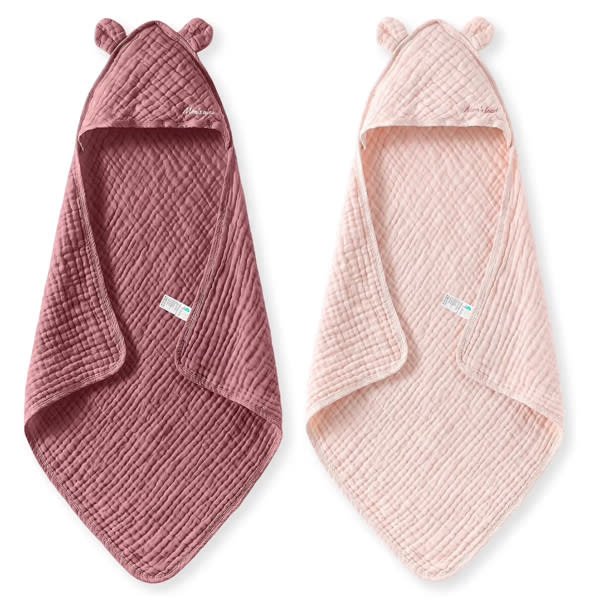 Amazon.com: Momcozy 6-Layer Muslin Cotton Baby Towels with Hood, 32x32 Inch, Pink | 6-Layer 100% Cotton Muslin Hooded Baby Towel Set for Newborn, Infant & Toddler, Soft Absorbent Baby Bath Essentials