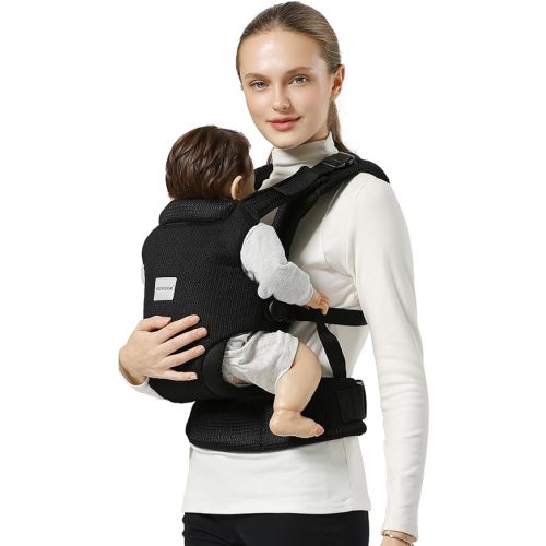 Baby Carrier Newborn to Toddler, Easy Adjustable Toddler Carrier for 7-30lbs, Baby Holder Newborn Wrap Carrier, Breathable Mesh Fabric Infant Kangaroo Carrier with Lumbar Support, Black