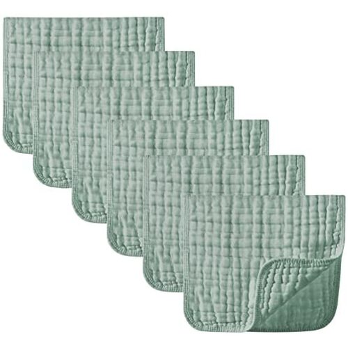 Yoofoss Muslin Burp Cloths 6 Pack Baby Washcloths Large 20''X10'' 100% Cotton 6 Layers Super Soft and Absorbent - Dark Green