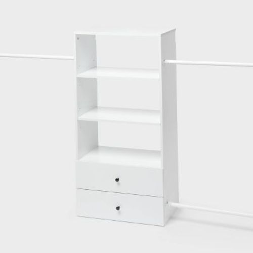 3-Shelf Tower with 2 Drawers Wood Closet System White - Brightroom™