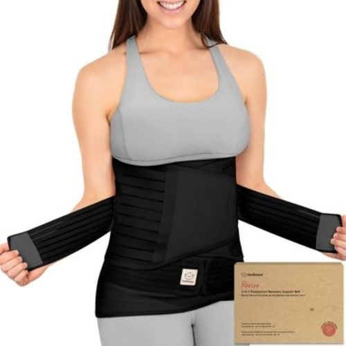 KeaBabies Revive 3 in 1 Postpartum Belly Band, Abdominal Binder Belly Wrap, Post Partum Recovery Waist Binder Shapewear (Midnight Black, 2X-Large)
