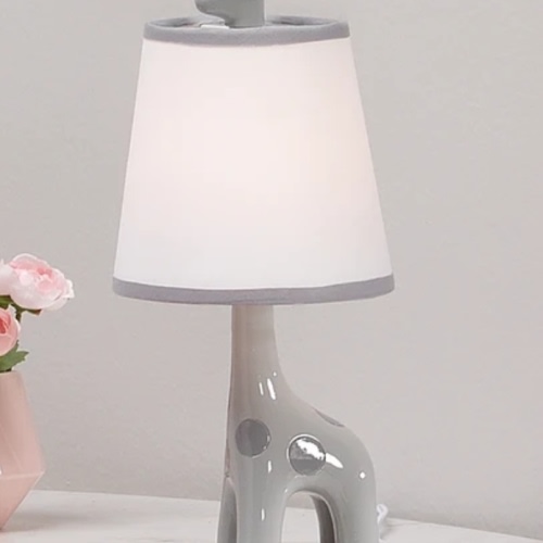 Giraffe and a Half Gray/White Nursery Lamp with Shade and Bulb – Lambs & Ivy