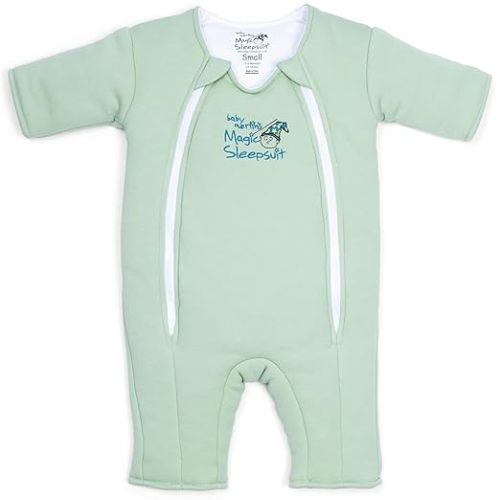 (Size S) Magic Sleepsuit Baby Merlin's Cotton Baby Swaddle Transition Product - Soft and Cozy Design, Double Zipper for Easy Diaper Changes, Promotes Safe Sleep, 3-6 Months - Sage Green - Small 12-18lbs