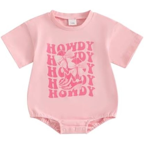 Baby Girl Western Clothes Summer Romper Howdy Cowgirl Boots Printed Short Sleeve Graphic Tshirts Newborn Bubble Onesie