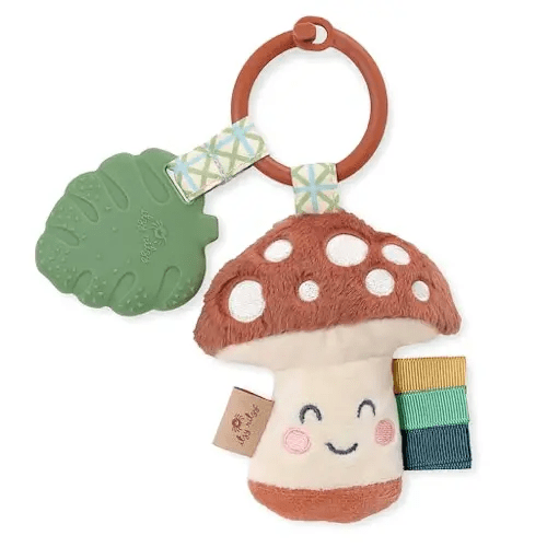Itzy Ritzy Infant Toy & Teether - Itzy Pal Baby Teething Toy Includes Lovey, Crinkle Sound, Textured Ribbons & Silicone Teether Toy for Newborn (Mushroom)