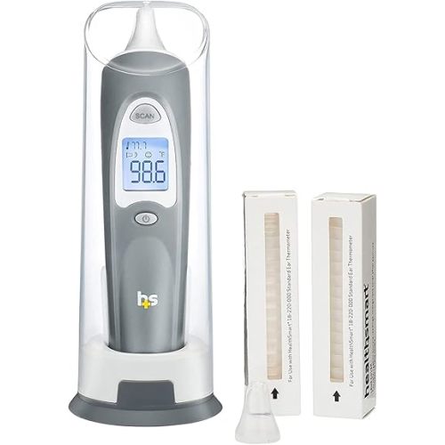HealthSmart Digital Ear Thermometer for Babies, Kids and Adults - Instant and Accurate Results, Infrared Technology, Visual Fever Indicator, and 30 Disposable Lens Covers, FSA & HSA Eligible