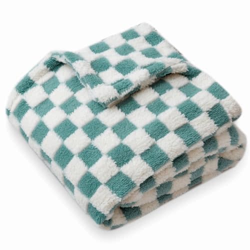 Checkered Baby Blanket Neutral Ultra Soft Fuzzy 30 X 40 Inches Cozy Baby Blankets with 3D Chessboard Grid Warm Comfort Reversible Baby Bed Blanket for Toddlers Infant or Newborn (Green and White)