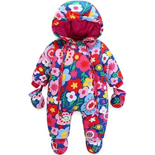 JiAmy Baby Snowsuit Baby Boys Girls Winter Hooded Clothes with Gloves Booties Toddler Cotton Jumpsuit