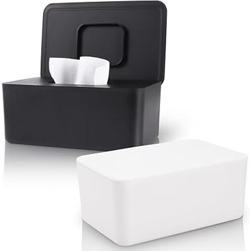 2 Pack LEQXGO Baby Wipes Dispenser, Wipes Dispenser Baby Wipes Case, Baby Wipe Holder for Fresh Wipes, Non-Slip Wipes Case, Wipe Container with Sealing Design Lid (Black and White)