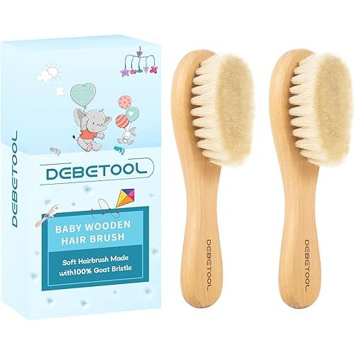 Baby Hair Brush, 2 Packs - Natural Wooden Brush with Premium Goat Bristle, Ideal for Newborns & Toddlers, Promotes Healthy Hair Growth, Prevents Scalp Irritation, Off-white