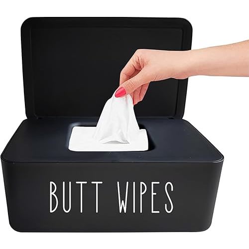 Moorfowl Butt Wipes Dispenser 7.28"" L * 4.80"" W * 2.75"" H,Flushable Wipes Dispenser for Bathroom Baby Wipes Container Diaper Wipe Holder, Black
