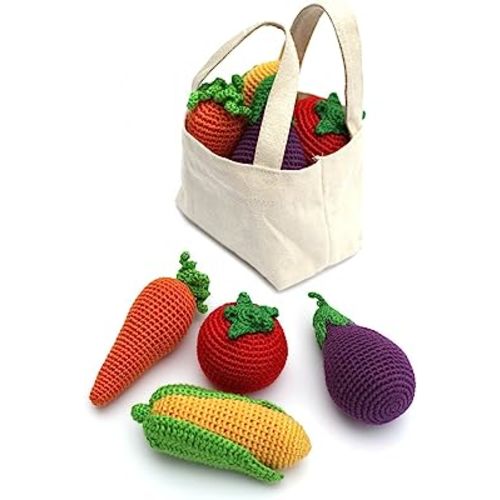Cheengoo Organic Bamboo Crocheted Bag of Veggie Rattles