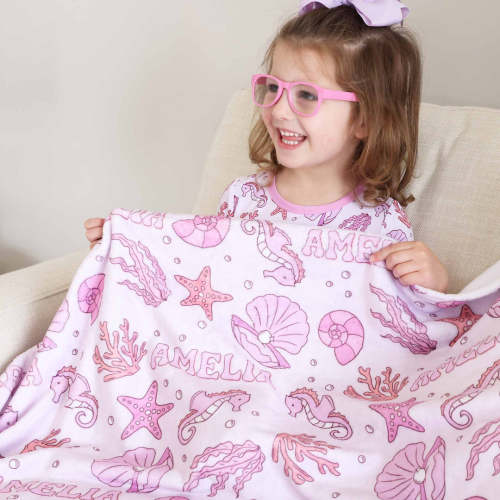 Tiny Tides Personalized Kids Blanket | Pink