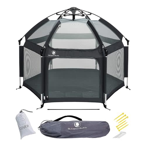 POP 'N GO Baby Playpen - Indoor & Outdoor Playpen for Babies and Toddlers - Baby Beach Tent, Foldable, Portable W/Canopy, Travel Bag, & Mosquito Net - Pop Up Pack and Play Tent (Black)