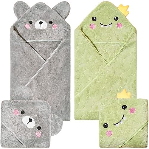 Hooded Baby Towels, 2-Pack Baby Towels 31.5 * 31.5 inch Ultra Absorbent Soft Thick Baby Bath Essentials 0-4 Years Toddler Bath Towel Baby Beach Towel as Best Gift for Newborn Boy and Girl