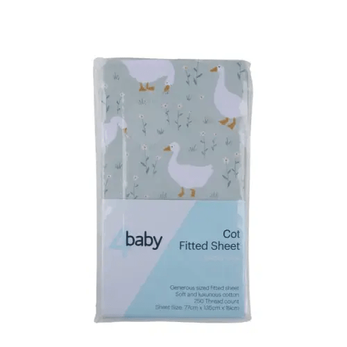 4Baby Fitted Sheet Cot Percale Happy Goose Sage | Baby Bunting AU