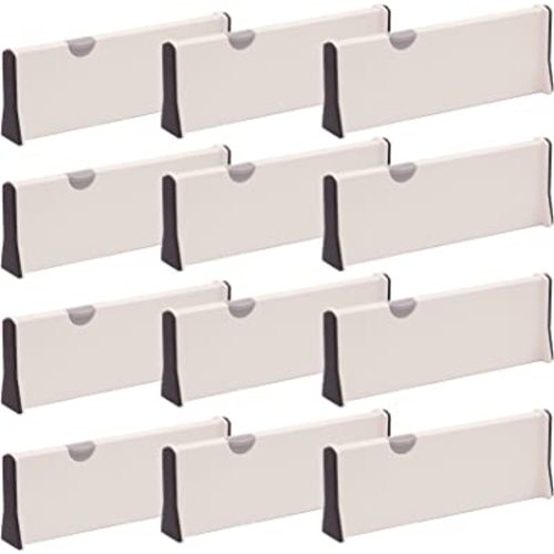 DIOMMELL 12 Pack Adjustable Dresser Drawer Dividers Organizers, Plastic Expandable Drawer Organization Separators for Kitchen, Bedroom, Closet, Bathroom and Office Drawers
