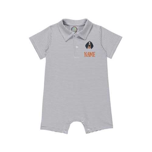 Smokey Dog Embroidered Boy's Short Sleeved Polo Style Collared Romper - Striped | Cute Tennessee Toddler & Baby Outfit | Personalized