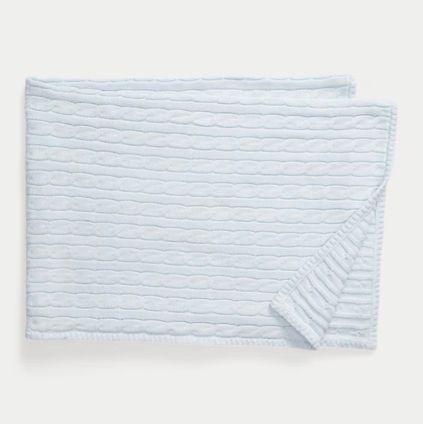 Ralph Lauren Cable-Knit Cotton Baby Blanket in Pearl Blue