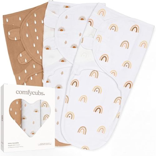 Comfy Cubs Easy Swaddle Blanket, 3 Pack - 100% Cotton Newborn Wrap, Small for 0-3 Months Infants, Breathable and Durable Sleep Sack for Babies - Blush, Mauve & Mulberry