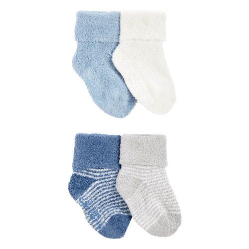 Baby Boy 4-Pack Chenille Foldover Cuff Booties - Blue/White - Carter's | Carter's