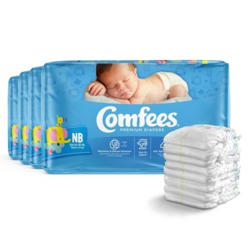 Comfees Premium Baby Diapers with Total Fit System for Boys & Girls, Newborn, Up to 10 lbs, Case of 168