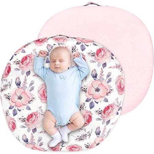 SWESEN Newborn Lounger Cover, 1 Pack Soft Removable Slipcovers for Infant Lounger, Cozy Baby Lounger Cover for Boys and Girls, Covers Only, Pink Floral