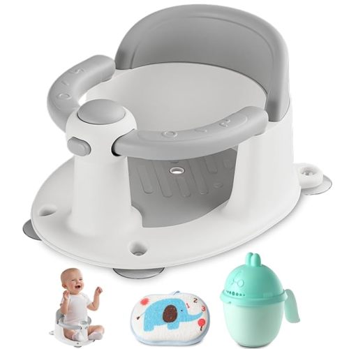 Baby Bath Seat for Babies 6 Months & up, Non-Slip Toddler Bath Seat for Baby & Newborn, Sit Up Bath Seat for Baby,Grey - Bath Seat - Grey