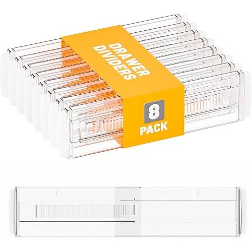Yieach 8 Pack Acrylic Drawer Dividers for Clothes,3.2 Inch Shallow Dividers for Drawers -Expandable from 12.3"-17"-Plastic Plastic Drawer Dividers for Dresser,Baby Clothing,Underwear,Kitchen or Office