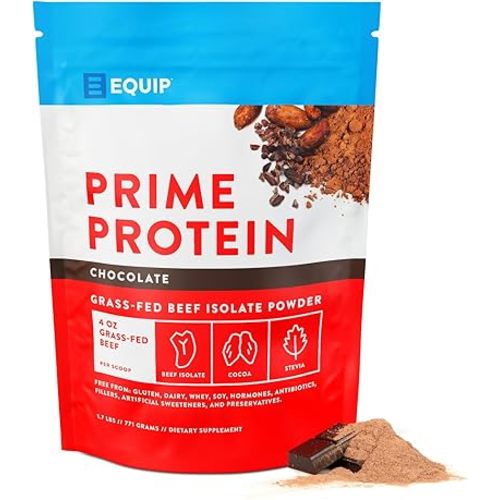 Equip Foods Prime Protein Powder | Clean, Grass Fed Beef Protein Isolate | Carnivore Protein Powder | Paleo, Keto Friendly | Gluten, Dairy Free | Helps Build & Repair Tissue | 30 Servings, Chocolate