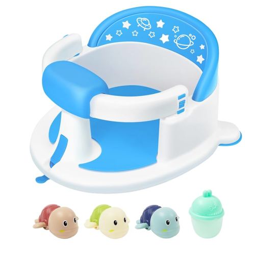 Baby Bath Seat for Babies 6 Months & up,Baby Bath Seat,Non-Slip Toddler Bath Seat, Sit Up Bath Seat for Baby,Safe Infant & Newborn Bathtub Chair with Soft Cushion,Gray (Blue)