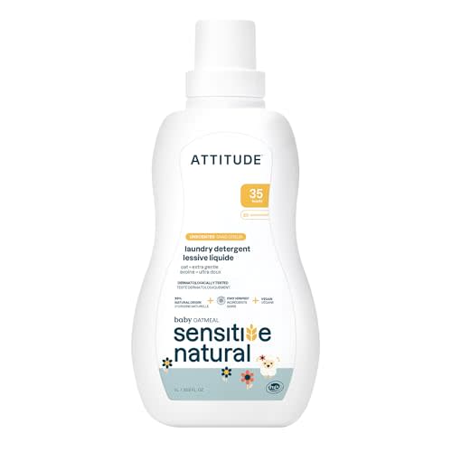 ATTITUDE Baby Laundry Detergent, EWG Verified, Plant and Mineral-Based Formula, HE Compatible, Vegan Household Products, Unscented, Sensitive, 33.8 Fl Oz, 35 Loads