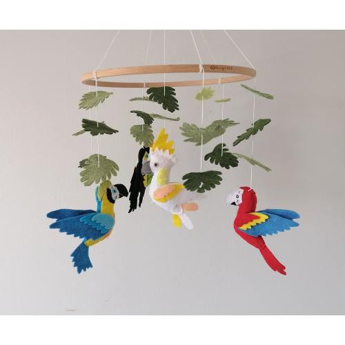 Parrot Birds Baby Mobile Crib,Felt toucan red blue Macaw white parrot cockatoo Cot Mobile, Tropical Neutral Nursery Mobile,Baby Shower Gift