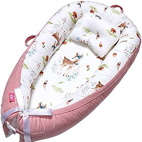 Beauenty Baby Lounger, Baby Nest for Sleeping, Ultra Soft Breathable, Newborn Mattress for Crib & Bassinet, Baby Bionic Bed For Bedroom, Gift for Newborn (Deer)